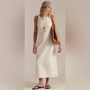 #252 NWT Free People Dex Denim Midi Dress - ecru cream white medium
